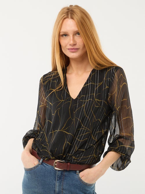 Blouse avec motif et fils argentés en maille fluide transparente - Kiabi