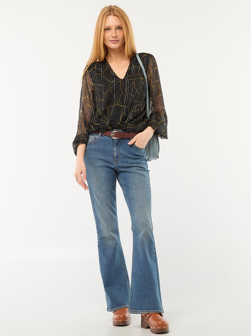 Blouse avec motif et fils argentés en maille fluide transparente Noir - Kiabi