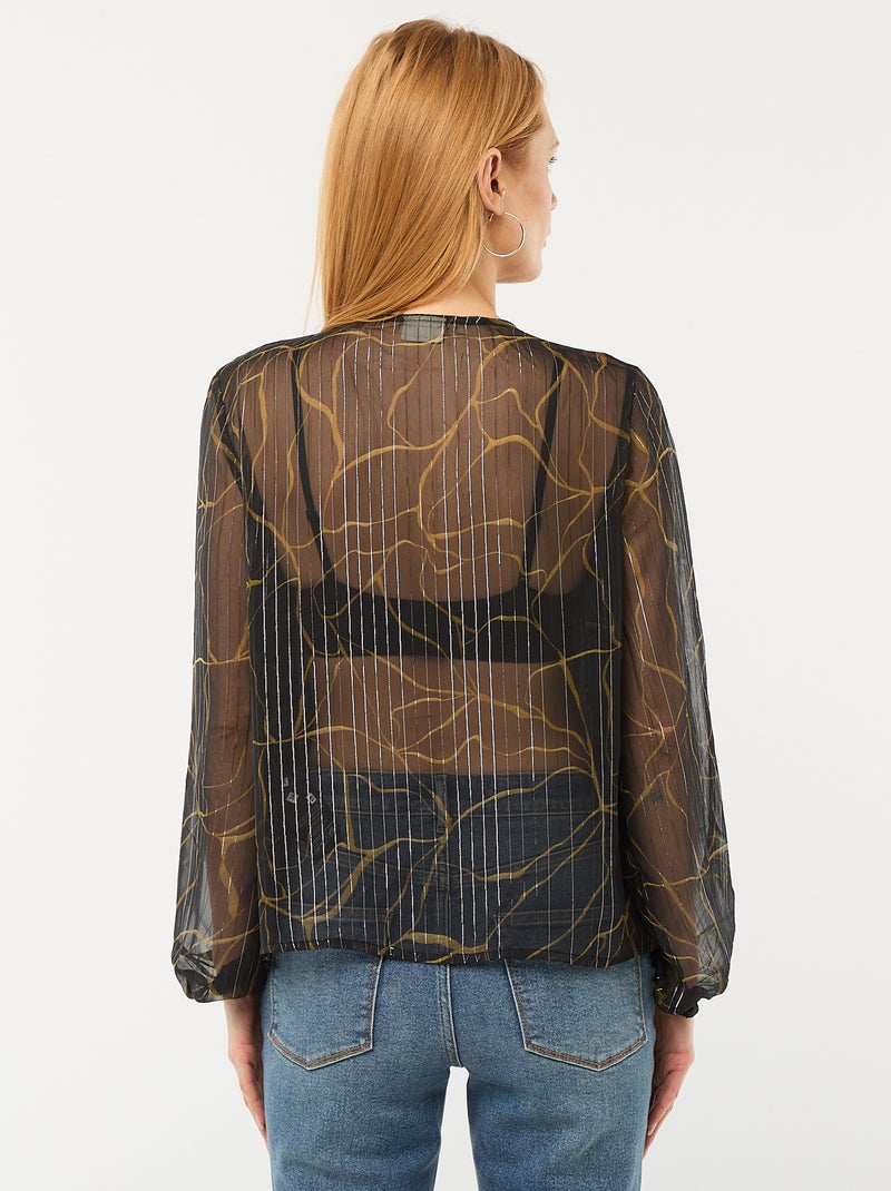 Blouse avec motif et fils argentés en maille fluide transparente Noir - Kiabi