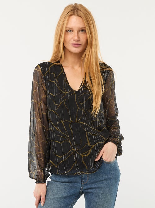 Blouse avec motif et fils argentés en maille fluide transparente - Kiabi