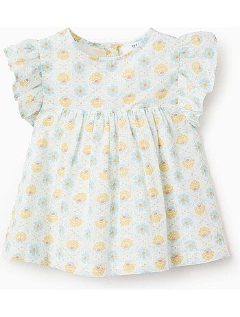 Blouse avec Motif Floral Vintage et Volants