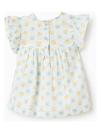 Blouse avec Motif Floral Vintage et Volants