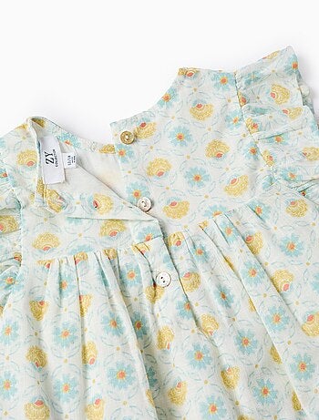 Blouse avec Motif Floral Vintage et Volants