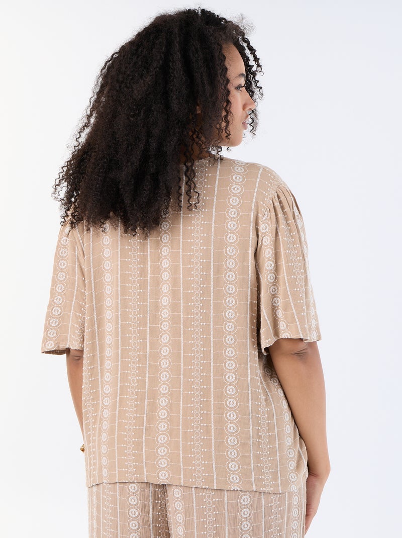 Blouse avec nœuds et broderies à manches courtes Beige - Kiabi