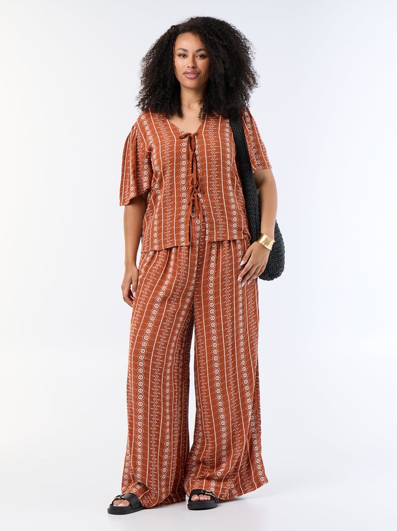 Blouse avec nœuds et broderies à manches courtes Orange - Kiabi