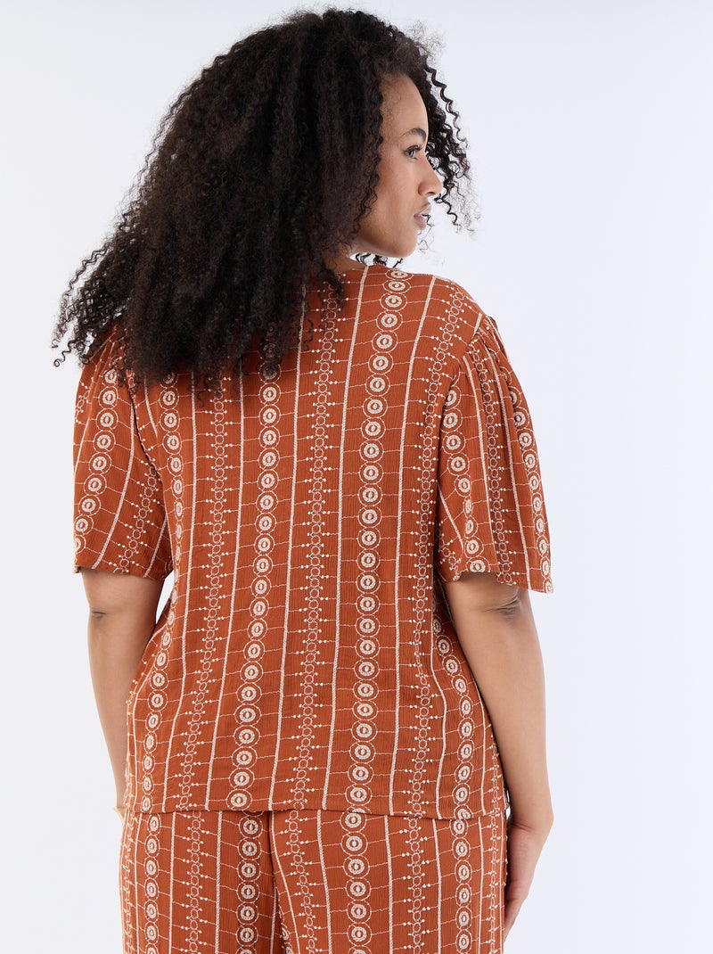 Blouse avec nœuds et broderies à manches courtes Orange - Kiabi