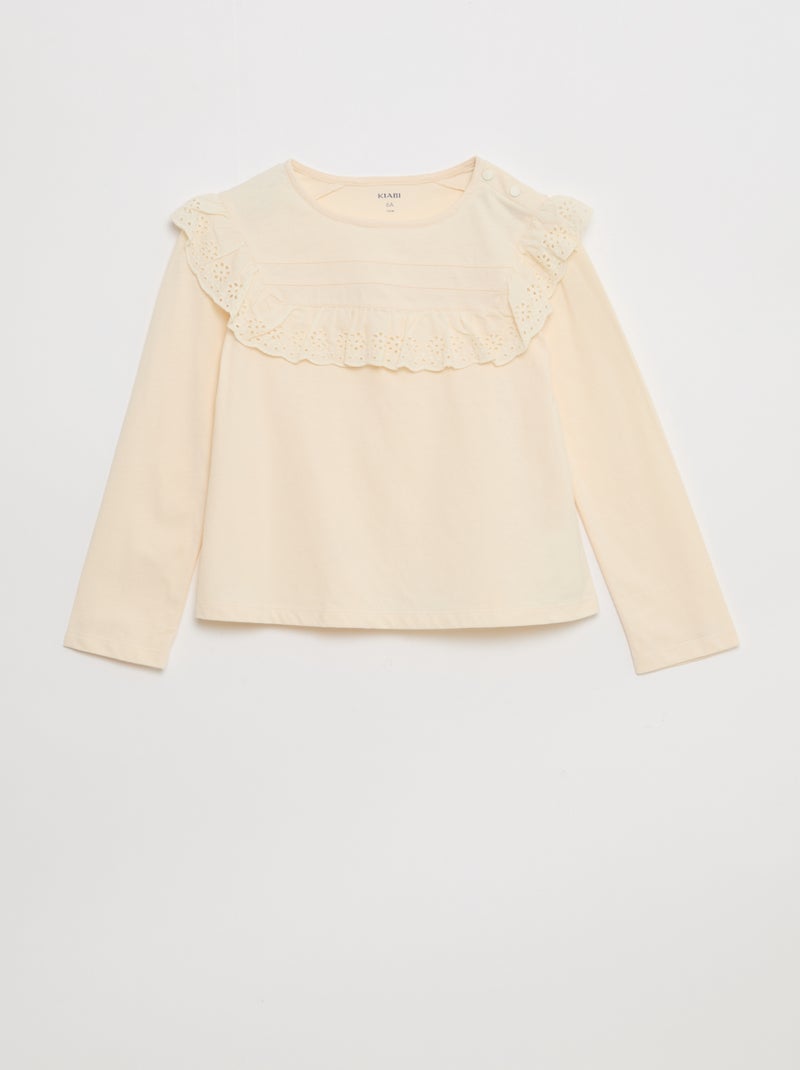 Blouse avec plastron avec broderies anglaises - So Easy Blanc - Kiabi