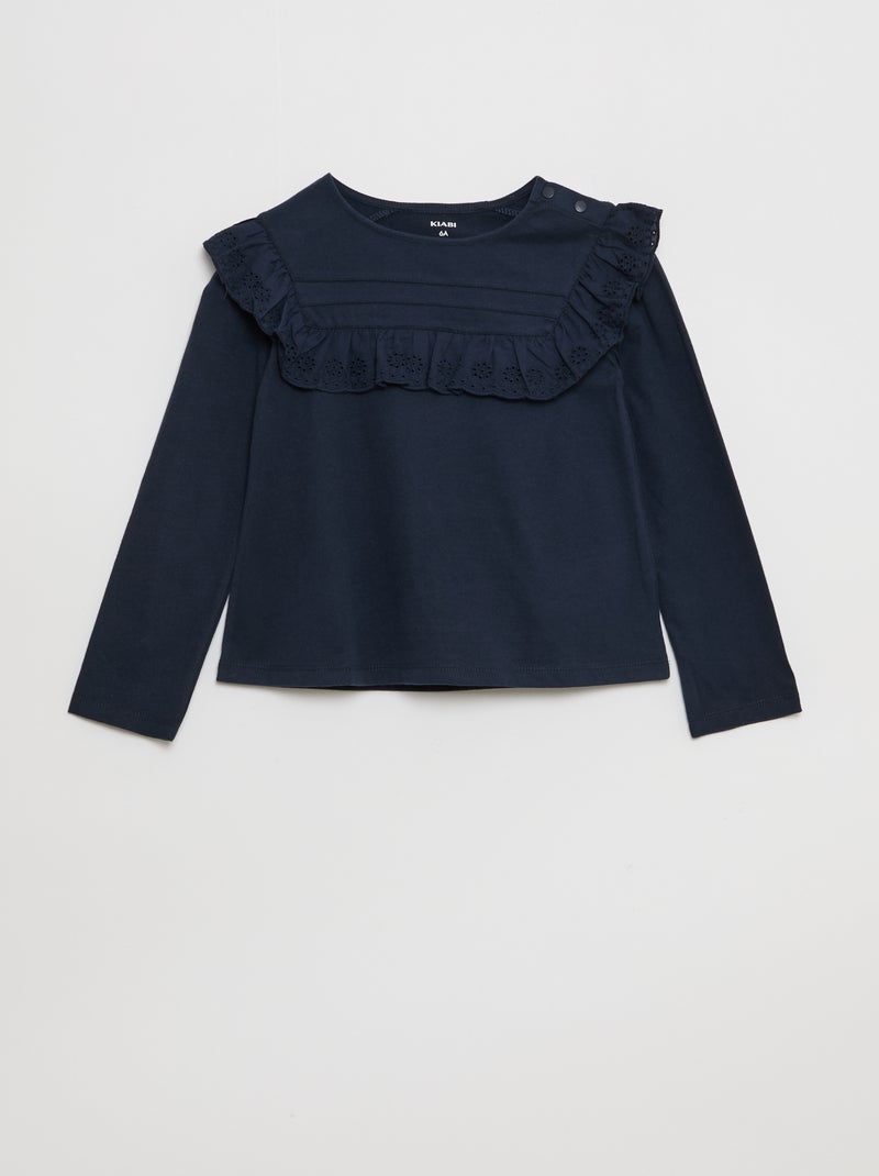Blouse avec plastron avec broderies anglaises - So Easy Bleu - Kiabi