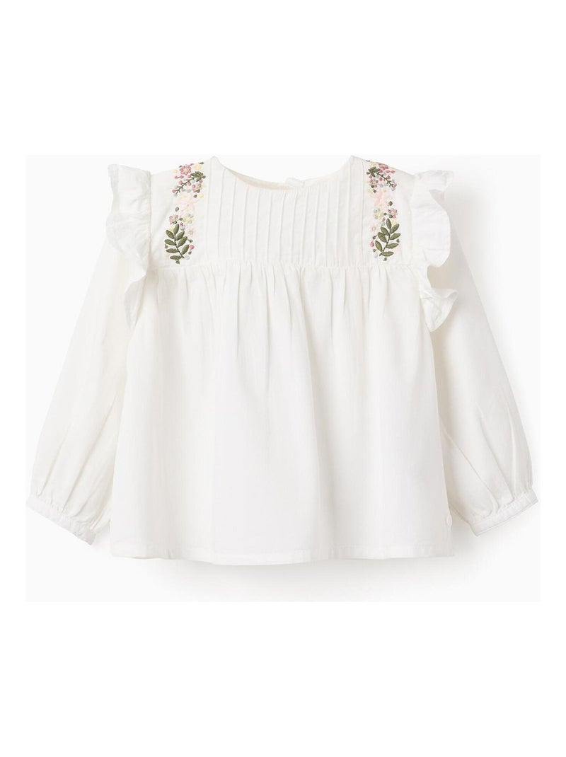 Blouse avec plis, volants et broderies de fleurs Blanc - Kiabi