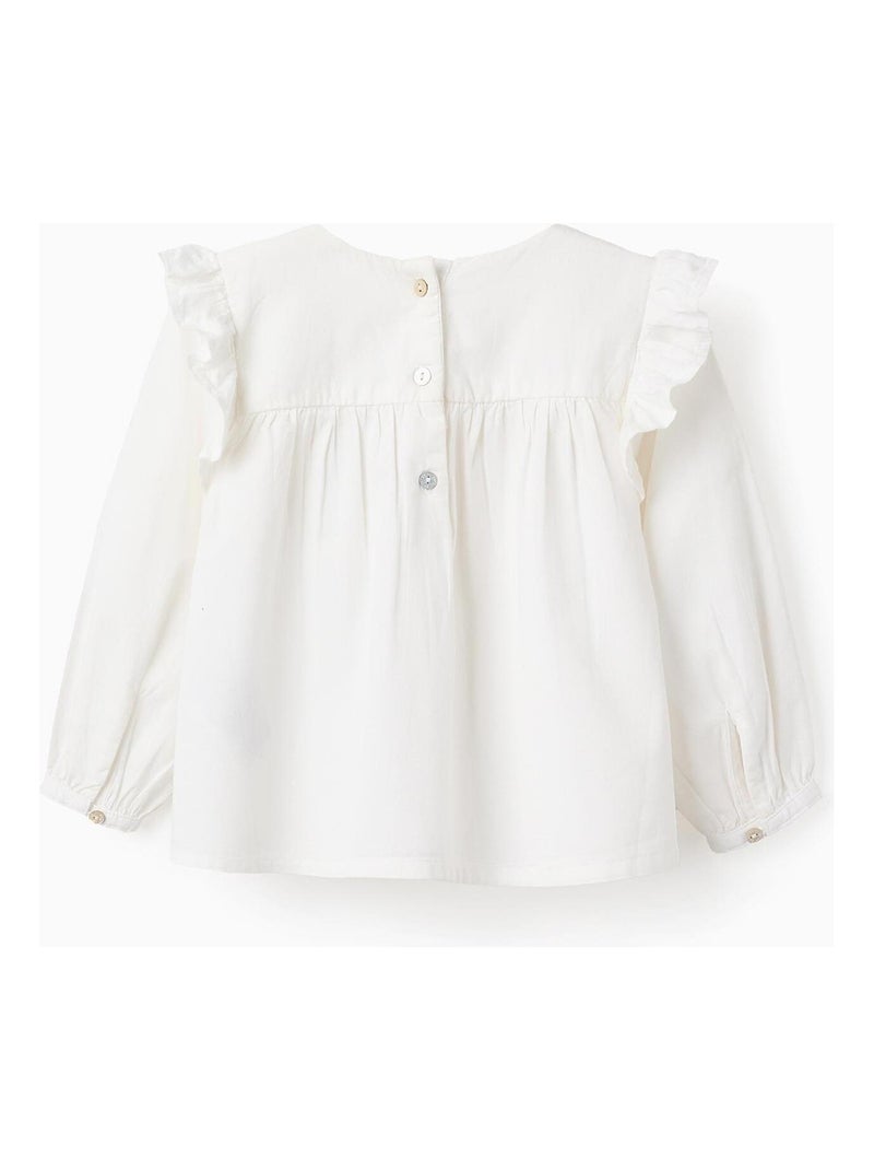 Blouse avec plis, volants et broderies de fleurs Blanc - Kiabi