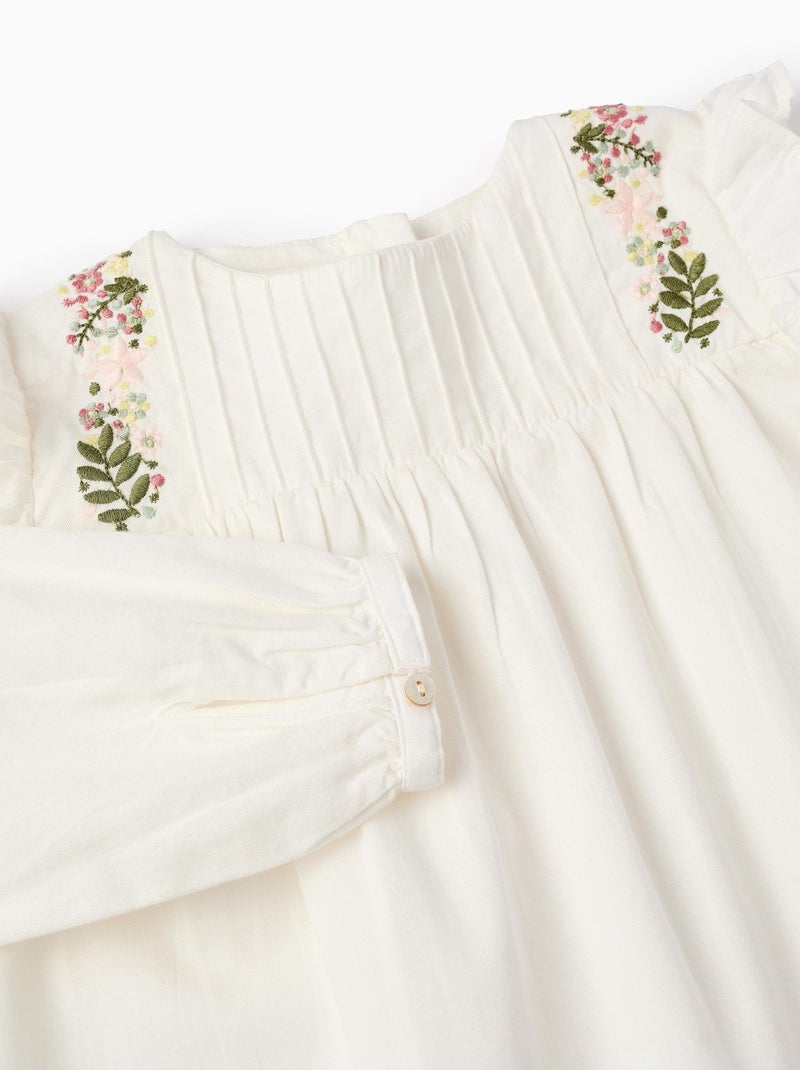 Blouse avec plis, volants et broderies de fleurs Blanc - Kiabi