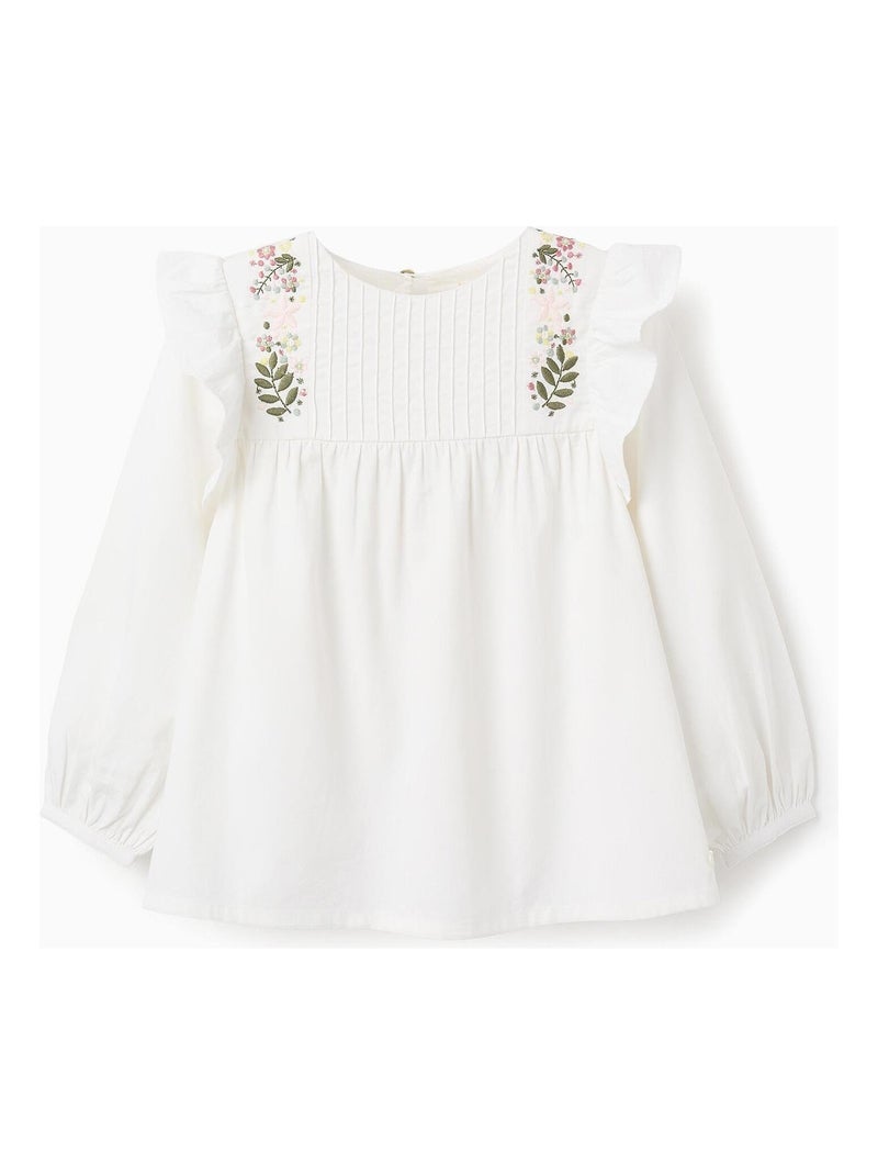 Blouse avec plis, volants et broderies de fleurs NOVEAUX NATURE Blanc - Kiabi