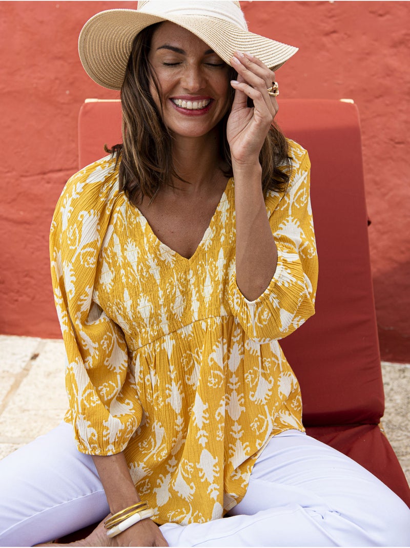 Blouse avec smocks - DAXON Blanc Jaune - Kiabi