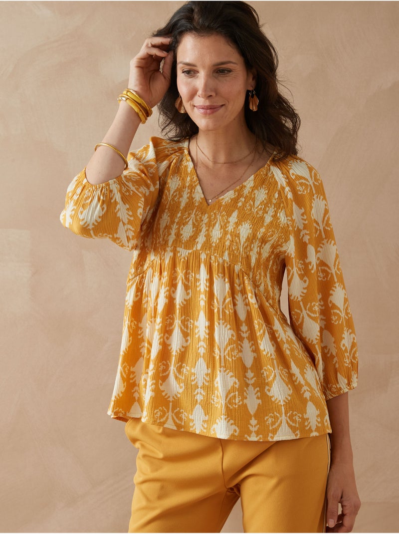 Blouse avec smocks - DAXON Blanc Jaune - Kiabi