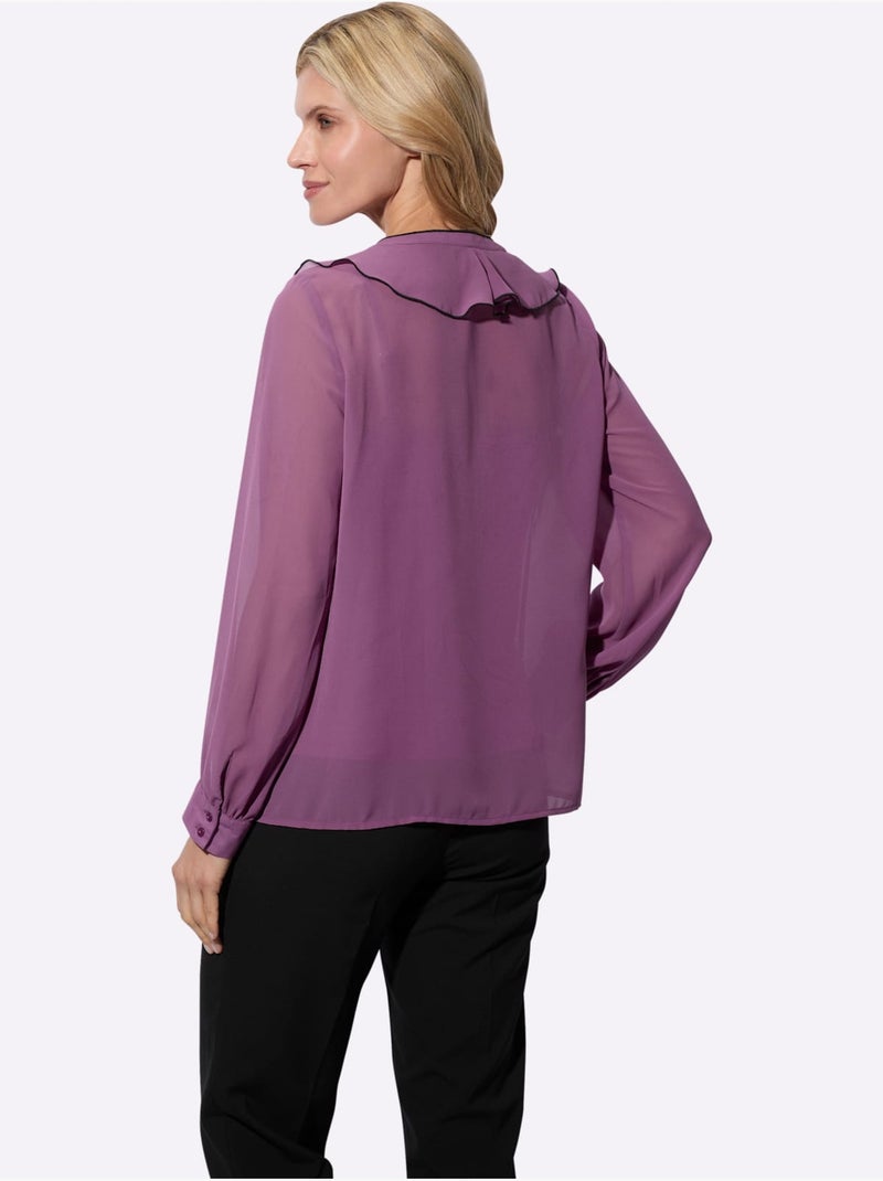 Blouse avec volants à col en V et manches longues - Taille standard - Moda Vilona Violet - Kiabi