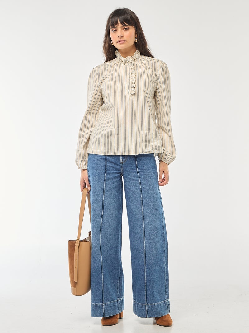 Blouse avec volants au col et à l'ouverture Blanc - Kiabi