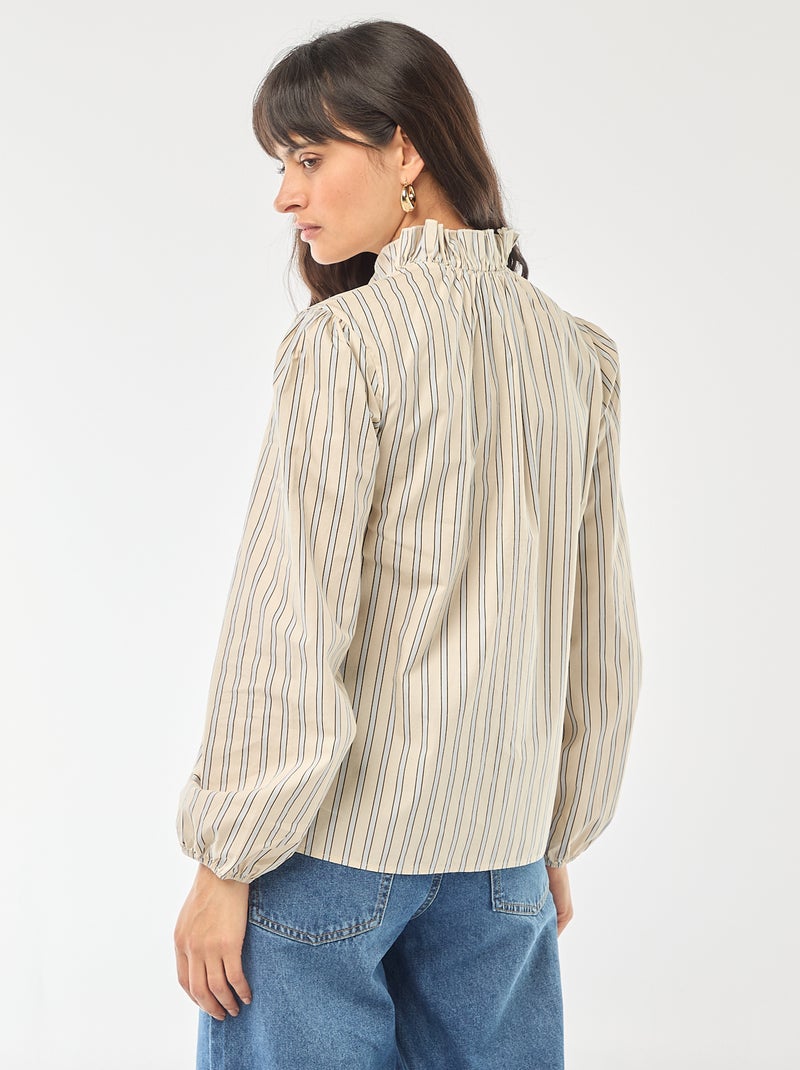 Blouse avec volants au col et à l'ouverture Blanc - Kiabi