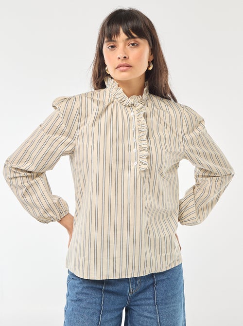 Blouse avec volants au col et à l'ouverture - Kiabi