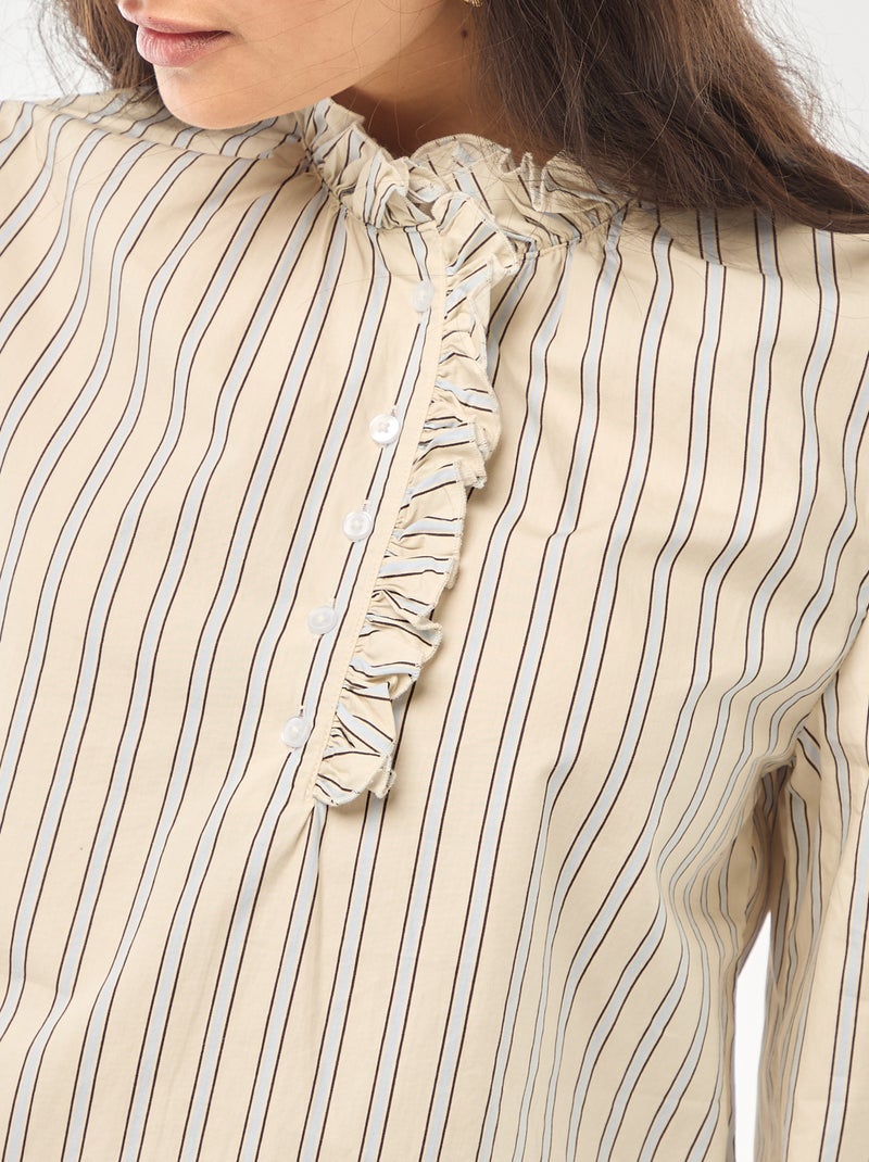 Blouse avec volants au col et à l'ouverture Blanc - Kiabi