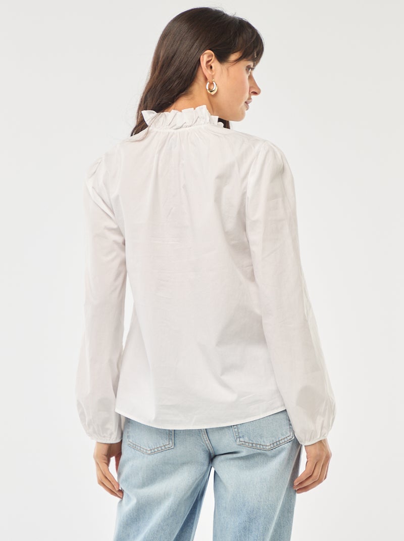 Blouse avec volants au col et à l'ouverture Blanc - Kiabi