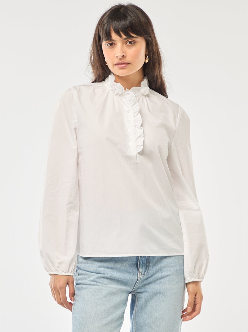 Blouse avec volants au col et à l'ouverture Blanc - Kiabi