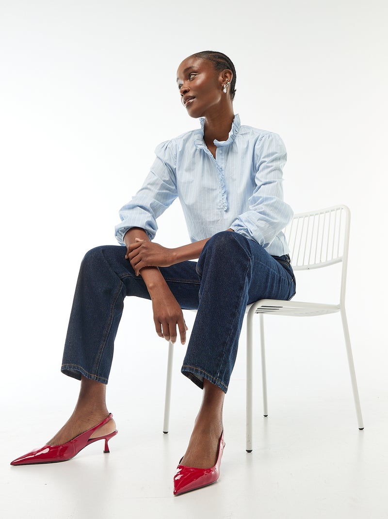 Blouse avec volants au col et à l'ouverture Bleu - Kiabi