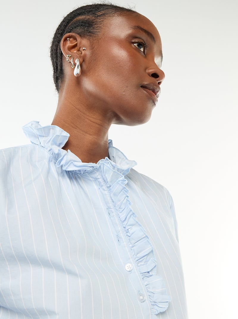 Blouse avec volants au col et à l'ouverture Bleu - Kiabi