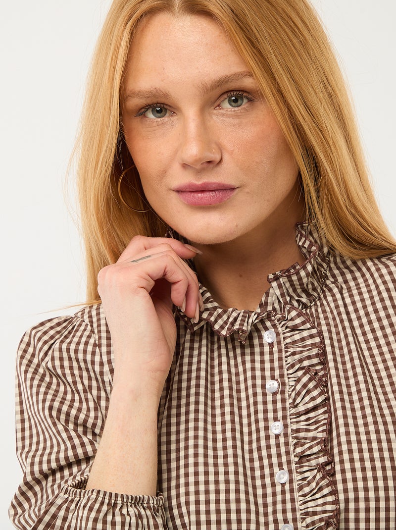 Blouse avec volants au col et à l'ouverture Marron - Kiabi