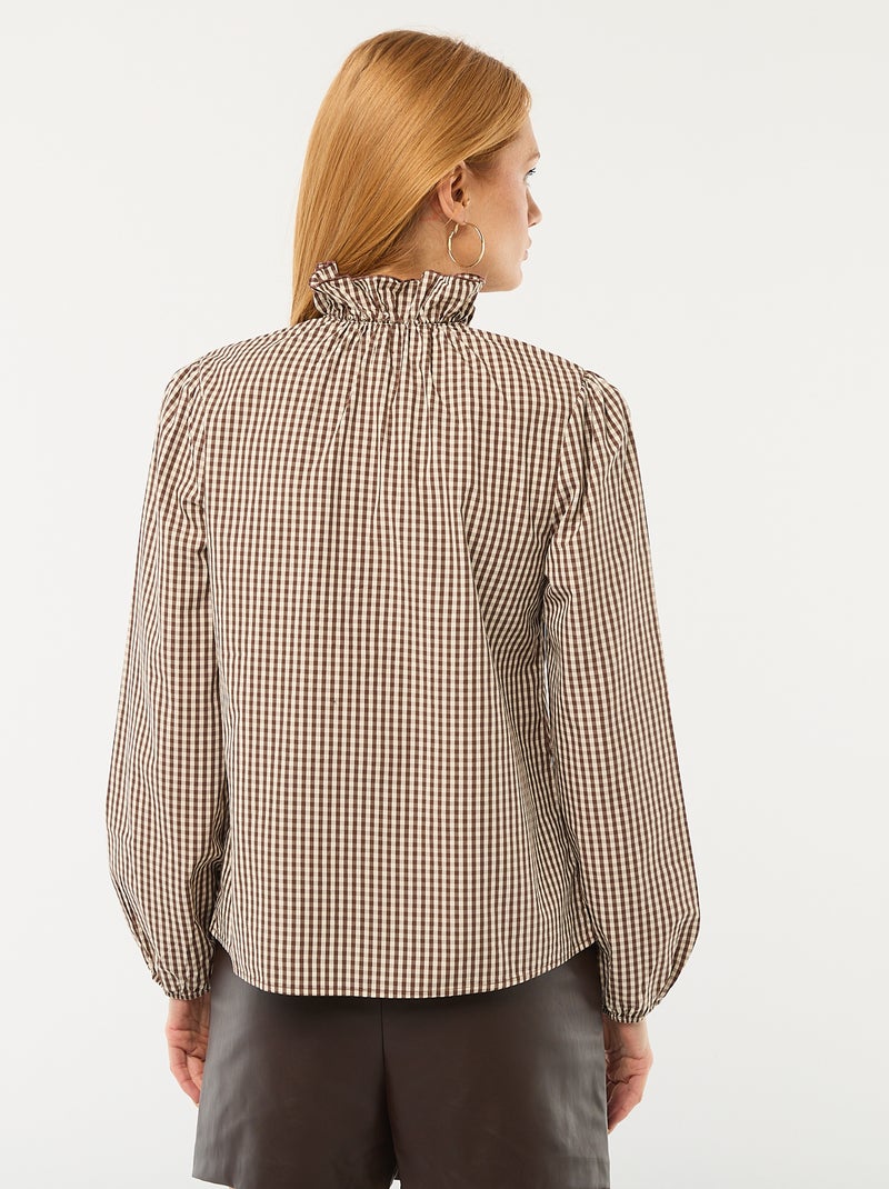 Blouse avec volants au col et à l'ouverture Marron - Kiabi