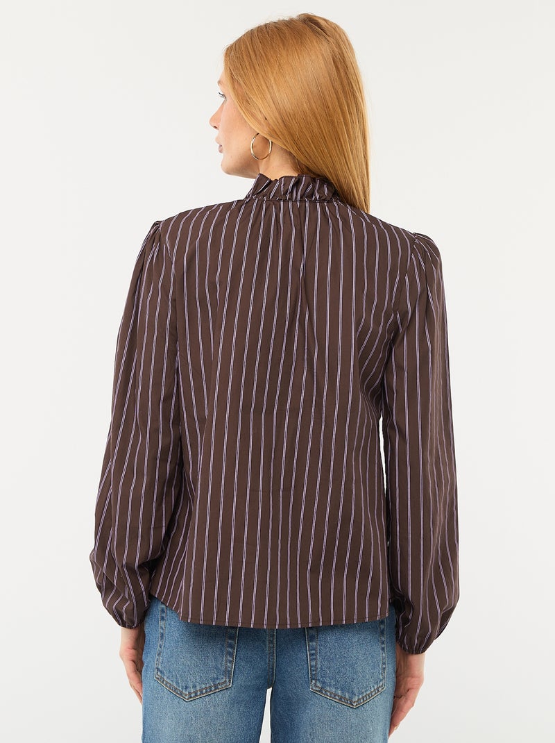 Blouse avec volants au col et à l'ouverture Marron - Kiabi