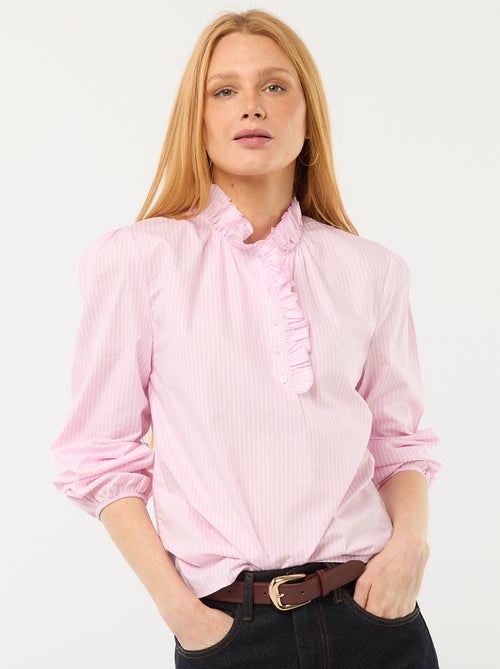Blouse avec volants au col et à l'ouverture - Kiabi
