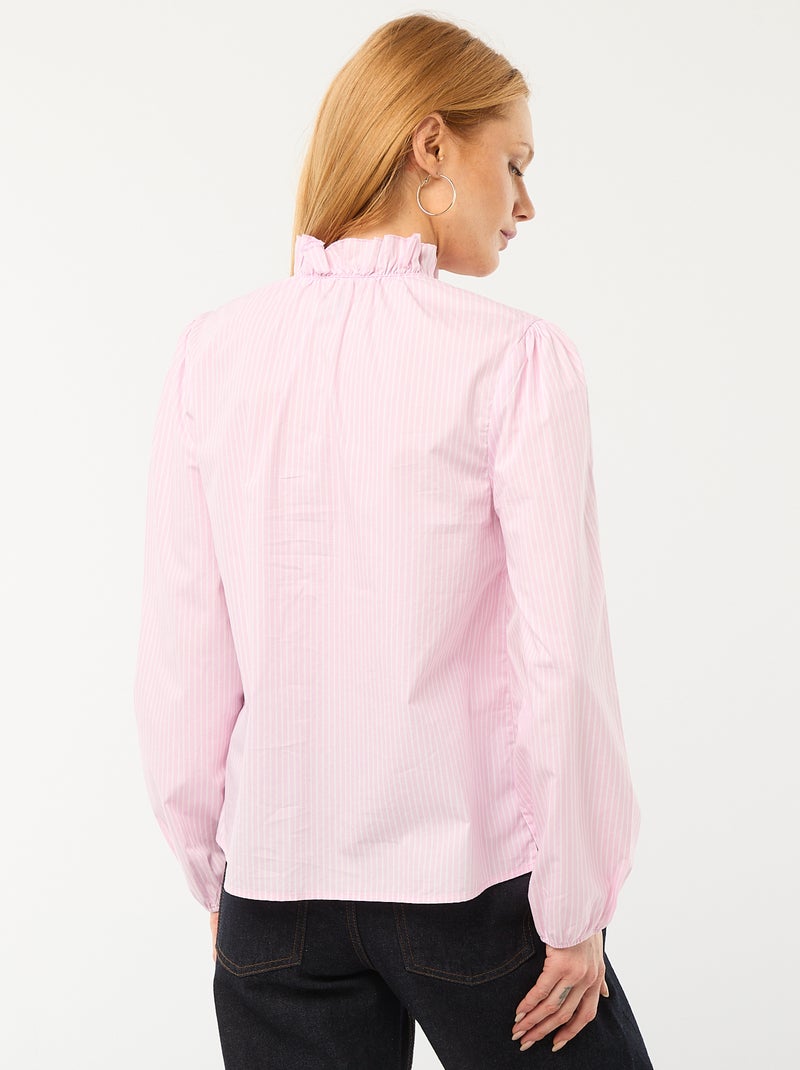 Blouse avec volants au col et à l'ouverture Rose - Kiabi