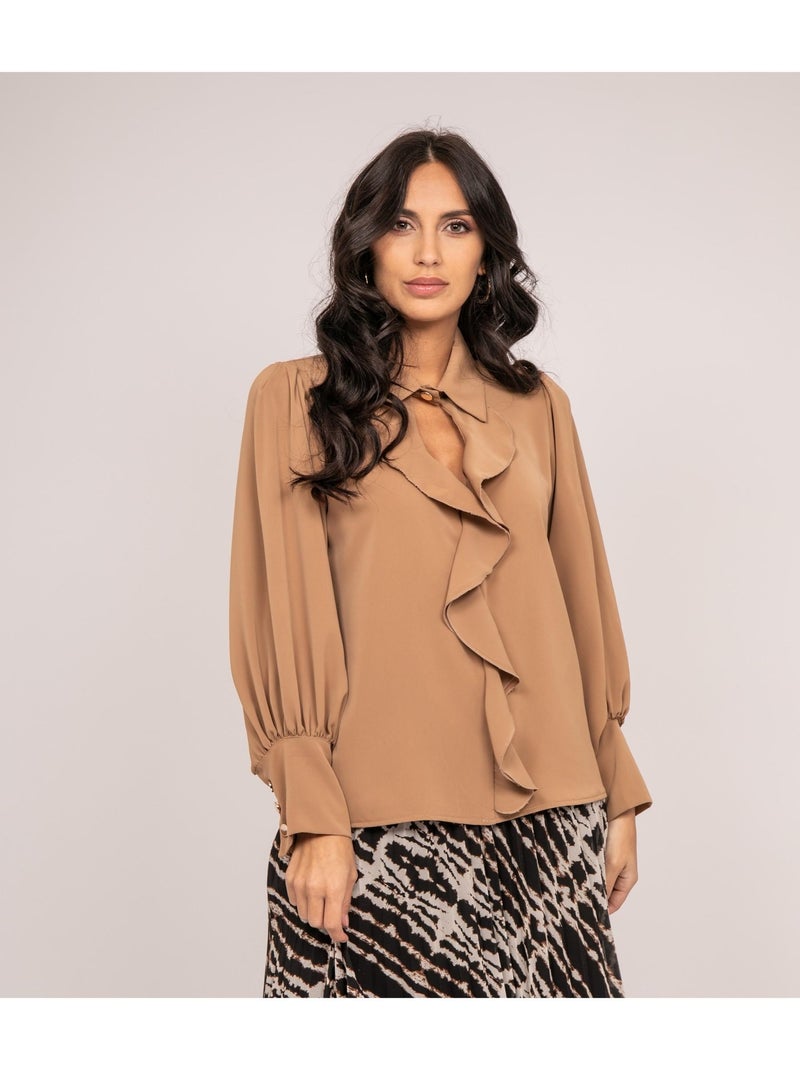 Blouse avec volants OKIER Marron caramel - Kiabi