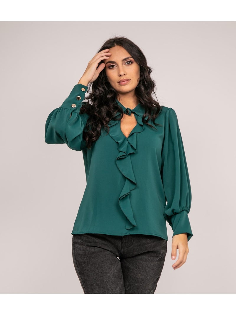 Blouse avec volants OKIER Vert forêt - Kiabi