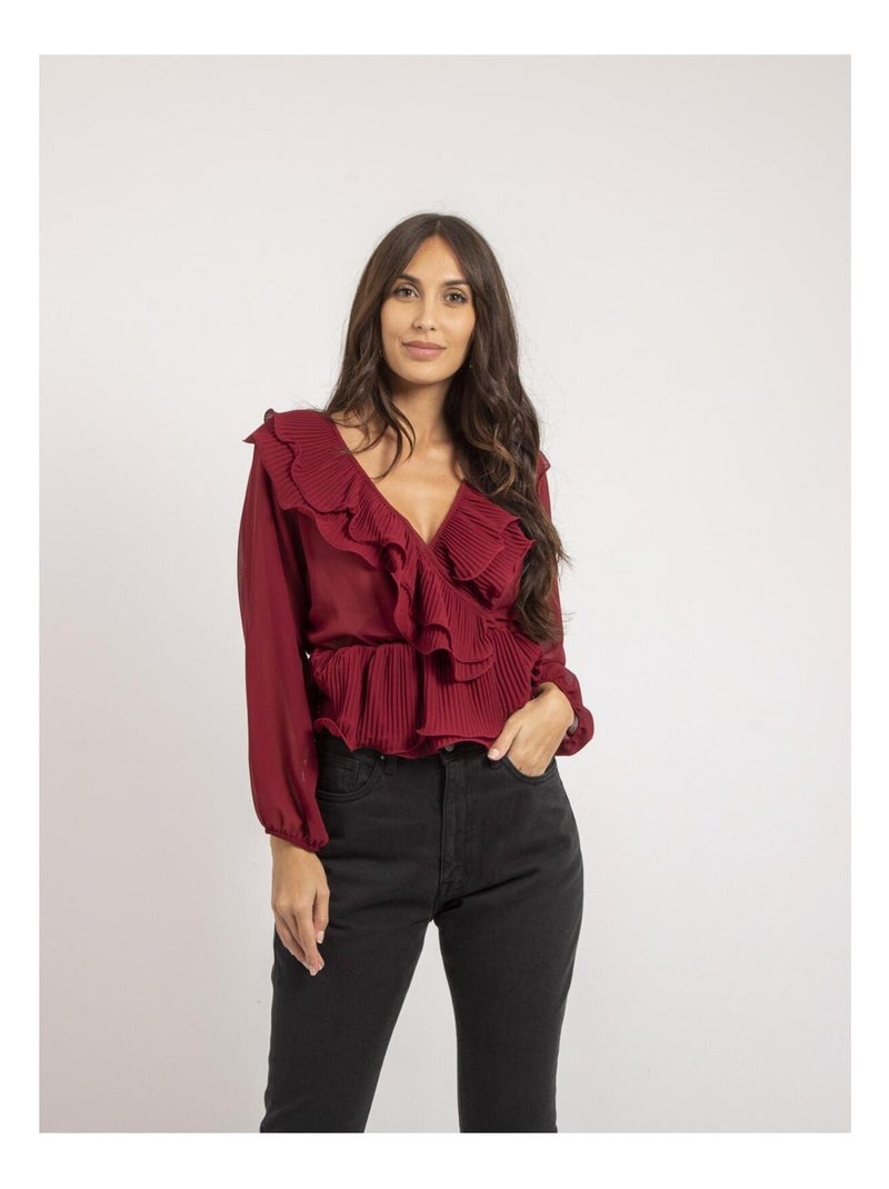 Blouse avec volants OPULA Bordeaux - Kiabi