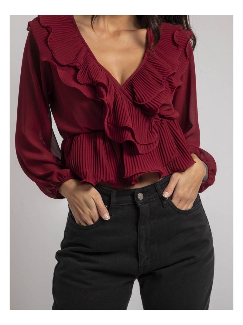 Blouse avec volants OPULA Bordeaux - Kiabi