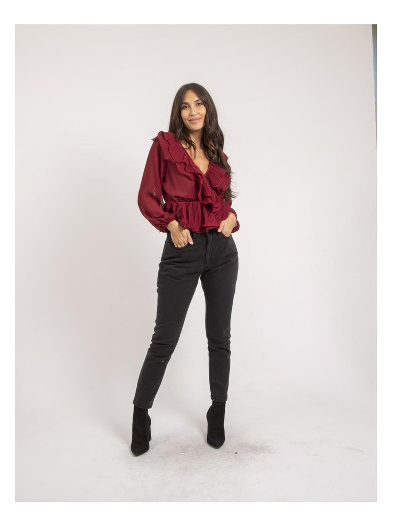 Blouse avec volants OPULA Bordeaux - Kiabi