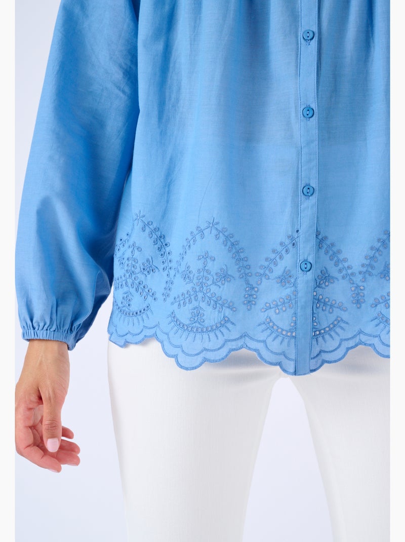 Blouse base brodée - Damart Bleu - Kiabi