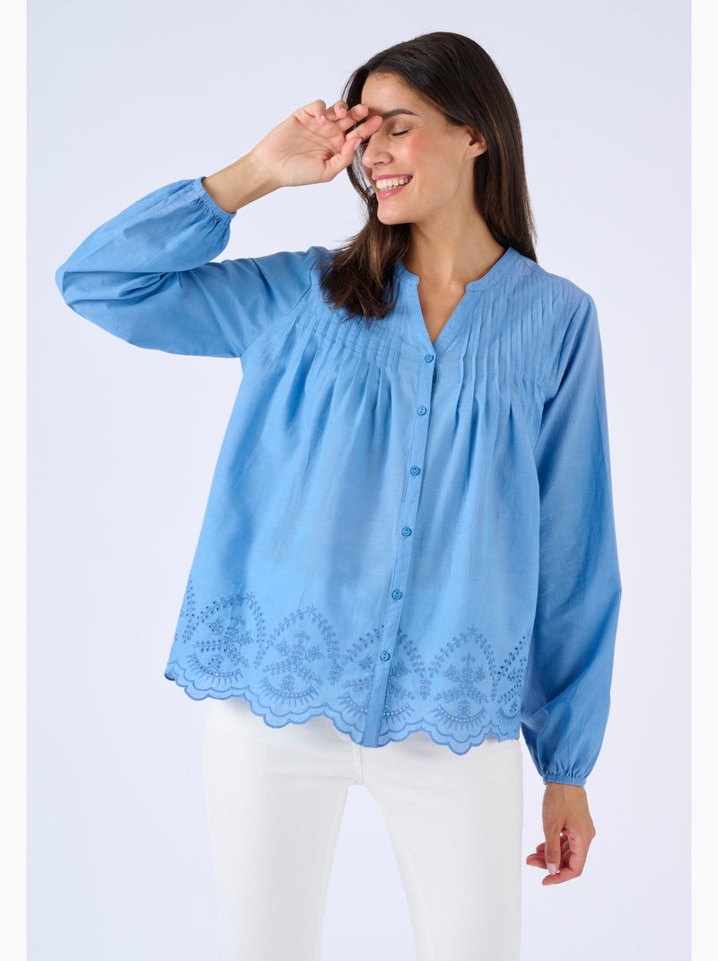 Blouse base brodée - Damart Bleu - Kiabi