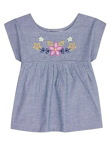Blouse Bébé Brodée en Coton Bio Bleu