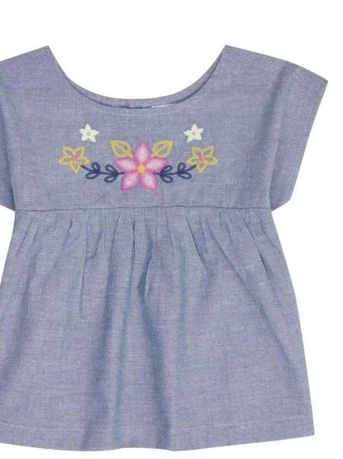Blouse Bébé Brodée en Coton Bio Bleu - Kiabi