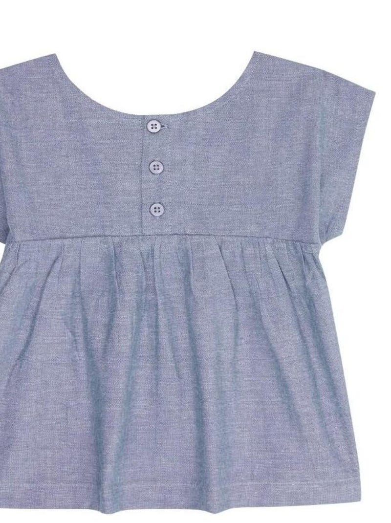 Blouse Bébé Brodée en Coton Bio Bleu Bleu - Kiabi