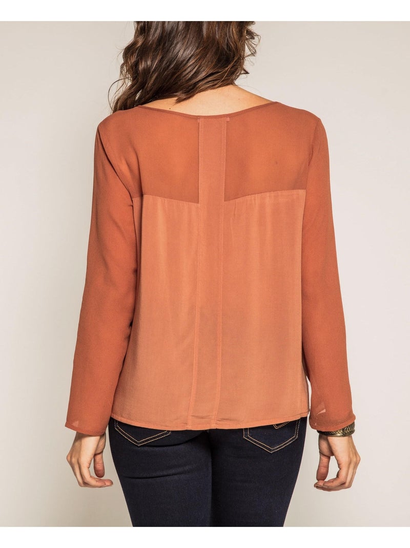 Blouse bimatière ORIANE Marron - Kiabi