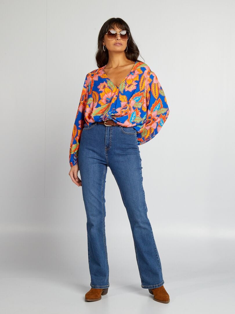 Tunique Bleue à Fleurs Kiabi – Taille 42 – Polyester – Occasion Très Bon état