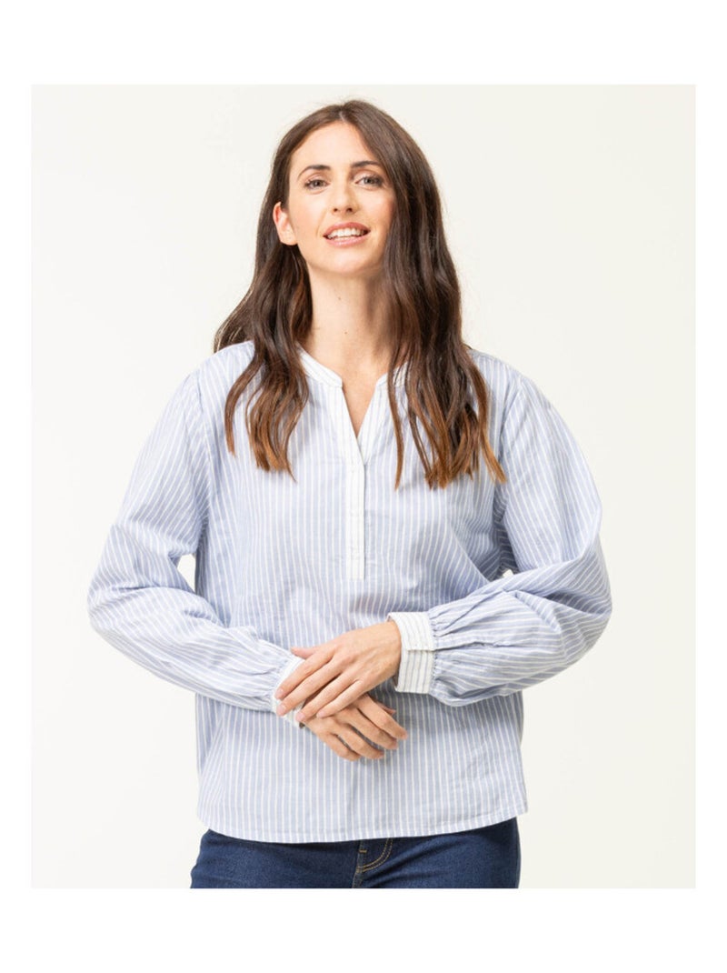 Blouse bleu rayée manches longues Femme Beige - Kiabi