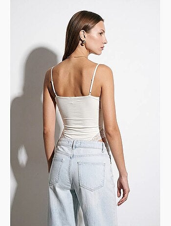 Blouse body sans manches en dentelle, coupe slim dilvin
