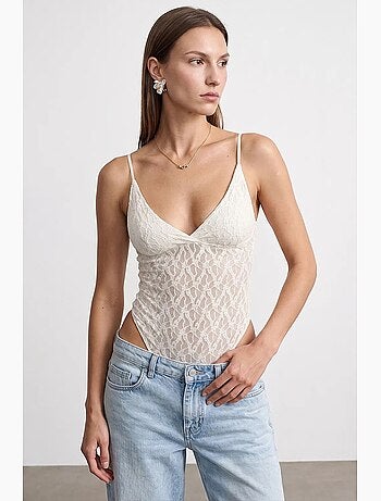 Blouse body sans manches en dentelle dilvin