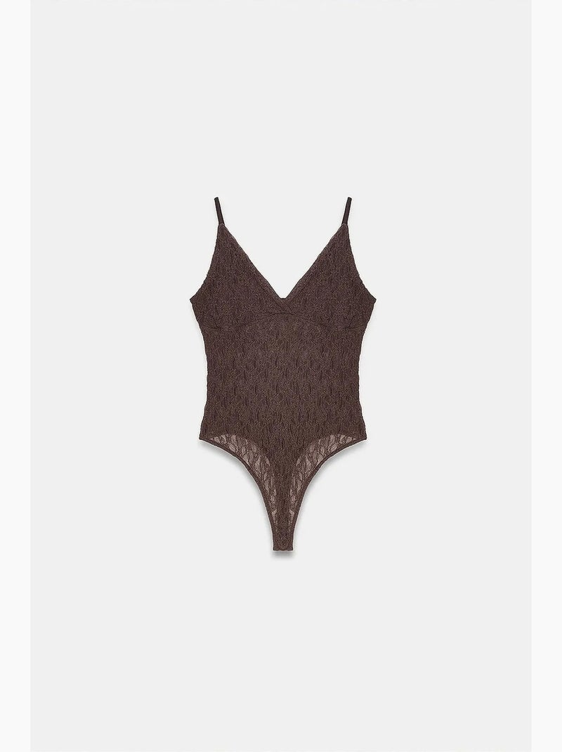 Blouse body sans manches en dentelle dilvin Marron - Kiabi