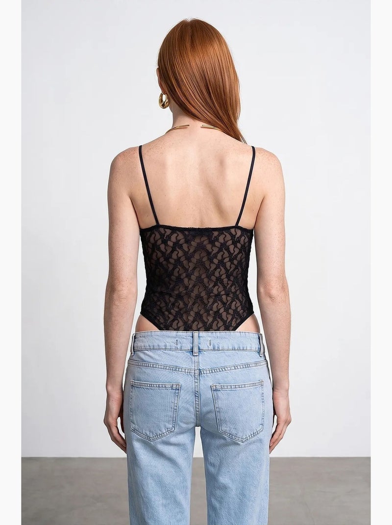 Blouse body sans manches en dentelle dilvin Noir - Kiabi