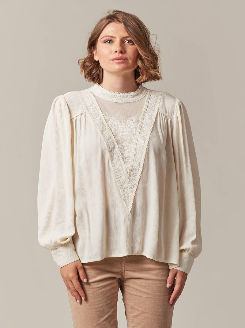 Blouse bohème avec dentelle et effet de transparence sur le décolleté  'Deeluxe' Blanc - Kiabi